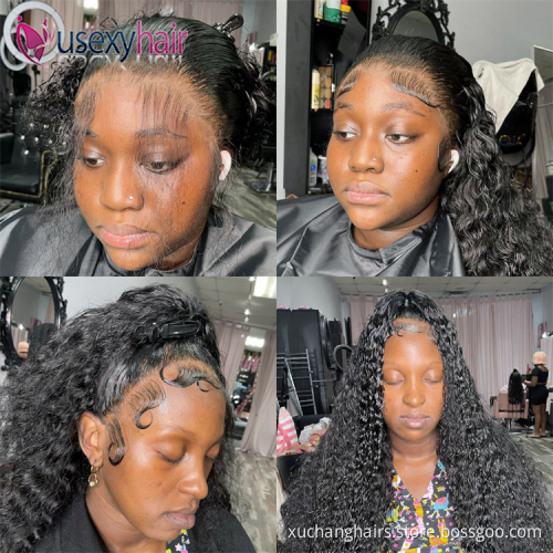 Wholesale natur black 100 human hair hd lace wig transparent Brazilian wig fashion water wave hd 13x6 lace frontal wigs